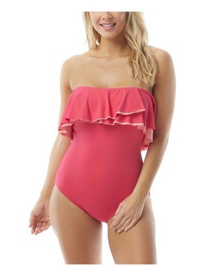 CONTOURS Women's Pink Flounced Removable Straps One Piece Swimsuit 16 40D