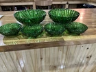 Anchor Hocking Forest Green Oyster & Pearl Vintage Glass Footed Berry Bowl Set 5