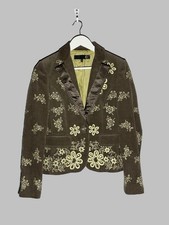 Just Cavalli Women  s Brown Corduroy Blazer Jacket Floral Embroidered Italy