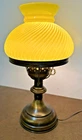 Vintage Ribbed Yellow Milk Glass Student Lamp Weighted Antique Brass Base