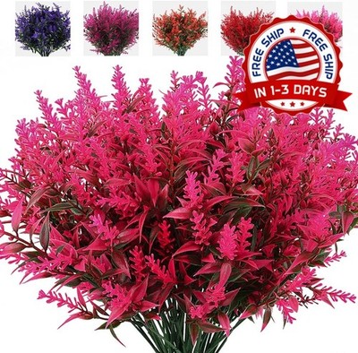 Juego de 8 Ramos de Flores Artificiales de Lavanda Fuchsia para Interior y Patio