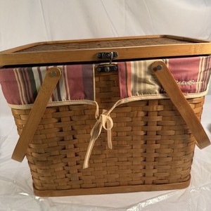 Vintage Eddie Bauer Picnic Basket With Set Of 4 Dishes Wicker Basket