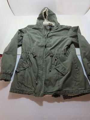 Ambiance Olive Green Sherpa Lined Parka Jacket Size S