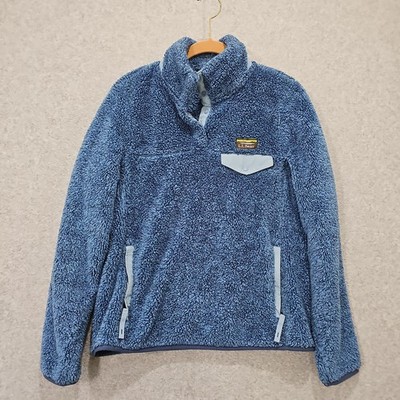 LL Bean Pullover Jacket Women's High Pile Fleece Sz XS Blue Snap Mock Neck 