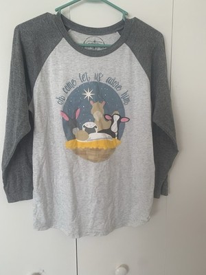 Jones & Co WOMENS S Sleepwear T Shirt 2 Tone Gray L Sleeve R Neck Xmas Insprid