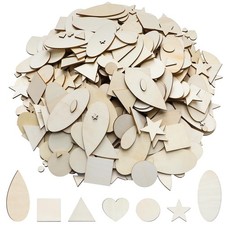 1000 Pcs Natural Wood Shapes Assortment Blank Wooden Craft Shapes Bulk Unfini...