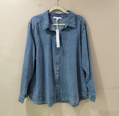 Jane And Delancey Tunic  Top Women Plus 2X Chambray Blue Lyocell Western 90s New