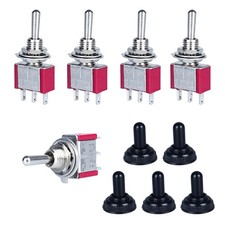 5 PCS Mini Momentary Toggle Switch 3 Pins 3 Positions SPDT OnOffOn Red Cap