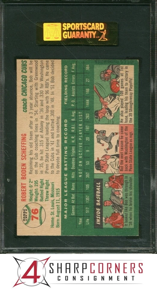 1954 TOPPS #76 BOB SCHEFFING CUBS SGC 7.5 NM+ 86 - Image 2 of 4
