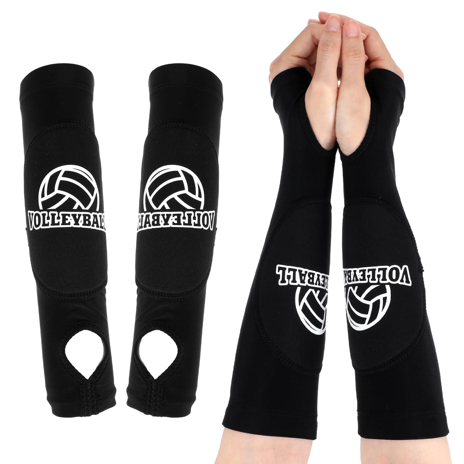 1 Pair Volleyball Arm Sleeves with Forearm Pads Thumb Hole Protective Sports