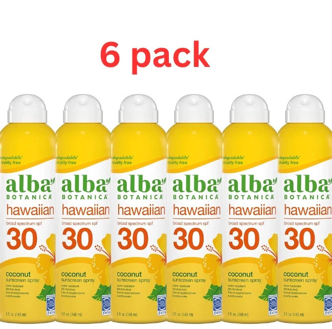 6 PACK Alba Botanica Hawaiian Coconut Sunscreen Spray SPF 30