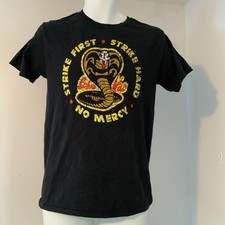 Cobra Kai T-Shirt Adult Small Black Strike First No Mercy Distressed Karate Kid