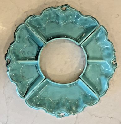 AC Davey California Pottery Turquoise Relish Tray 4 Pc Dip Set MCM