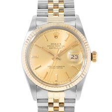 Rolex Datejust 36 16013 Champagne Index Dial Steel Yellow Gold Mens Watch