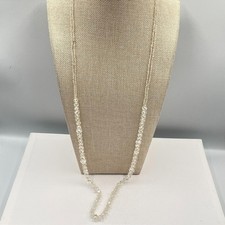 Vintage Long Clear Crystal Bead Necklace Faceted Glass Opera Aurora Borealis