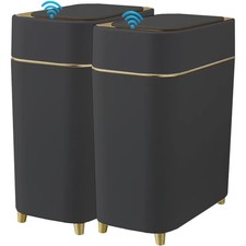 2 PCS Touchless Motion Sensor Bathroom Trash Can Smart Garbage Bin Black
