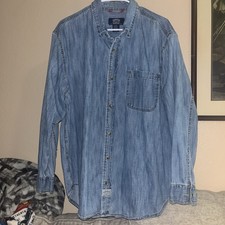 Levi Strauss Signature Mens XL Blue Denim Long Sleeve Riveted Button Up Shirt