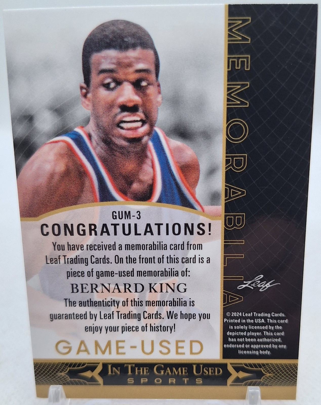 BERNARD KING 2024 LEAF IN THE GAME USED JERSEY PATCH  #1/35 📖  Bookends KNICKS  view 3