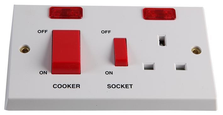 VOLEX ACCESSORIES - 45A Cooker Switch with 13A Socket