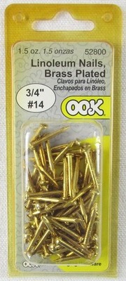 NIP OOK Linoleum Nails, Brass Plated, 3/4'' #14, 52800, 1.5 oz.
