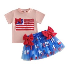 4th Fourth of July Toddler Baby Girl Outfits Ameircan Flag TShirt Tulle Skirt...