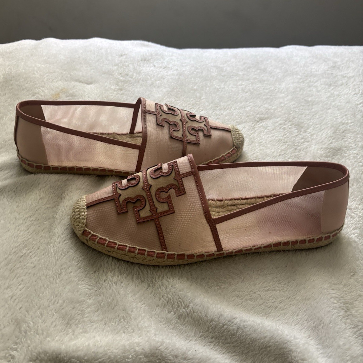 Tory Burch Women’s Pink Mesh Logo Espadrille Slip-On Flats Round Toe US 8
