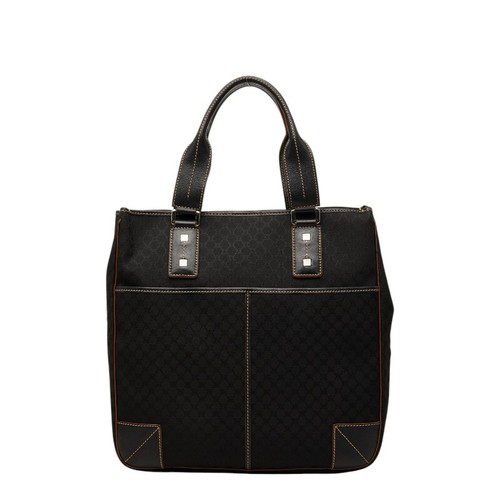 CELINE Macadam Handbag Canvas Leather Black Women Used Authentic