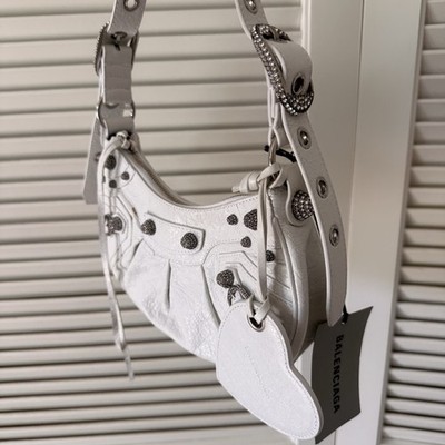 Balenciaga Le Cagole XS Shoulder Bag White Crystal Stud Arena