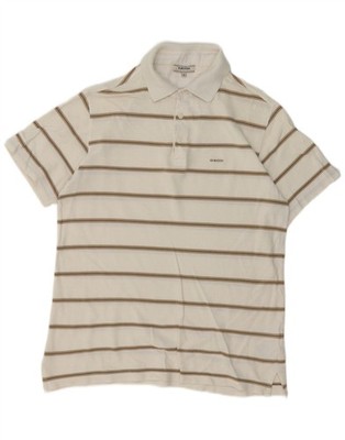 Geox Mens Respira Regular Fit Polo Shirt Medium White Striped Cotton DK15