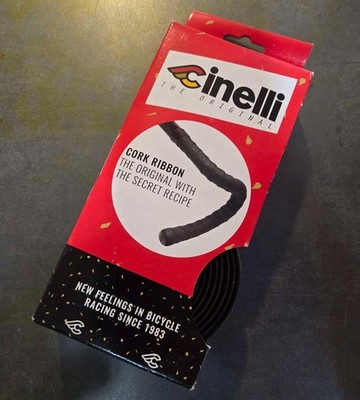 Cinelli Cork Ribbon Bicycle Handlebar Tape Black with Plugs OPEN PACKAGE
