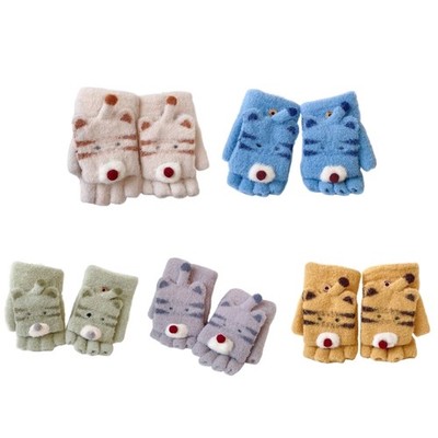 kid Gloves Fingerless Cartoon Gloves Kids Knit Gloves Girl Plush Gloves Mitts