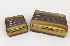 Vintage Mosiężna puszka na biżuterię Puszka na cygara Zestaw Drewno Art Deco 30s 50s Papierosy 