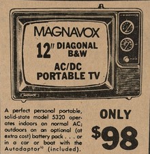 Pubblicità TV portatile vintage Magnavox anni 60-70 modello stato solido 5320 Ephemera