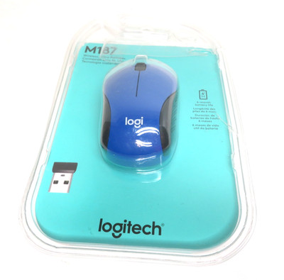 Logitech M187 Wireless Mouse   Blue Black - New Open Box - 33 Ft Range - Compact
