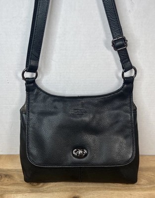 Margot New York Black Pebble Grain Leather Black Crossbody Purse Turn Lock 