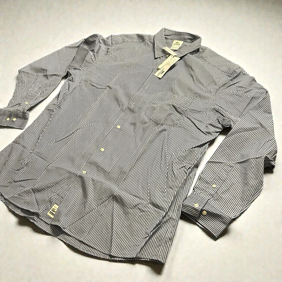 Camisa Para Hombre Lacoste Gris Rayas Abotonada Nueva Con Etiquetas Talla 44 Calce Regular Algodón Foto 2 de 4