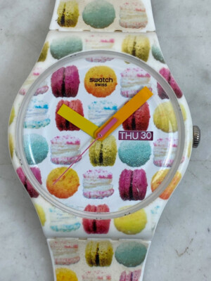 SWATCH Sweet Explosion Watch. Colorful Macarons Day Date Quartz. SUOW707. RARE