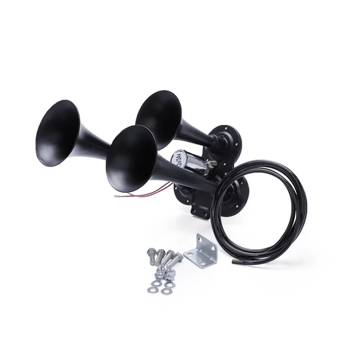 600DB Horns Train Air Horn 3 Trumpets Black For Truck/Car/SUV Loud Sound 12v/24V - Picture 5 of 12