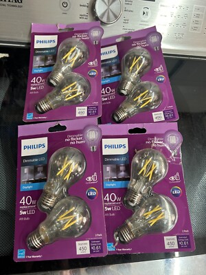8-bulb pack lot Philips Daylight LED 5W=40W Dimmable A19 Standard Clear Filament