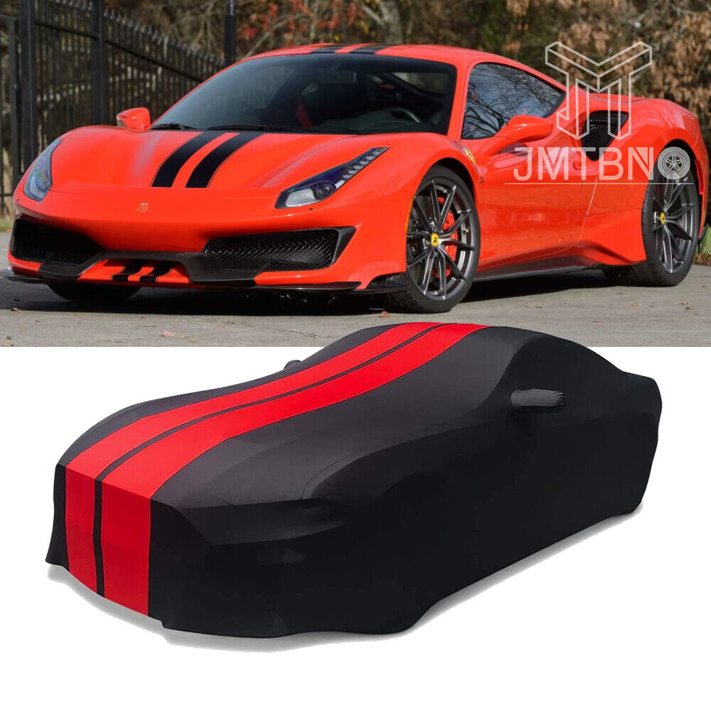 Dustproof Black&Red Stain Stretch Full Car Cover For Ferrari F8 Tributo 488  Roma