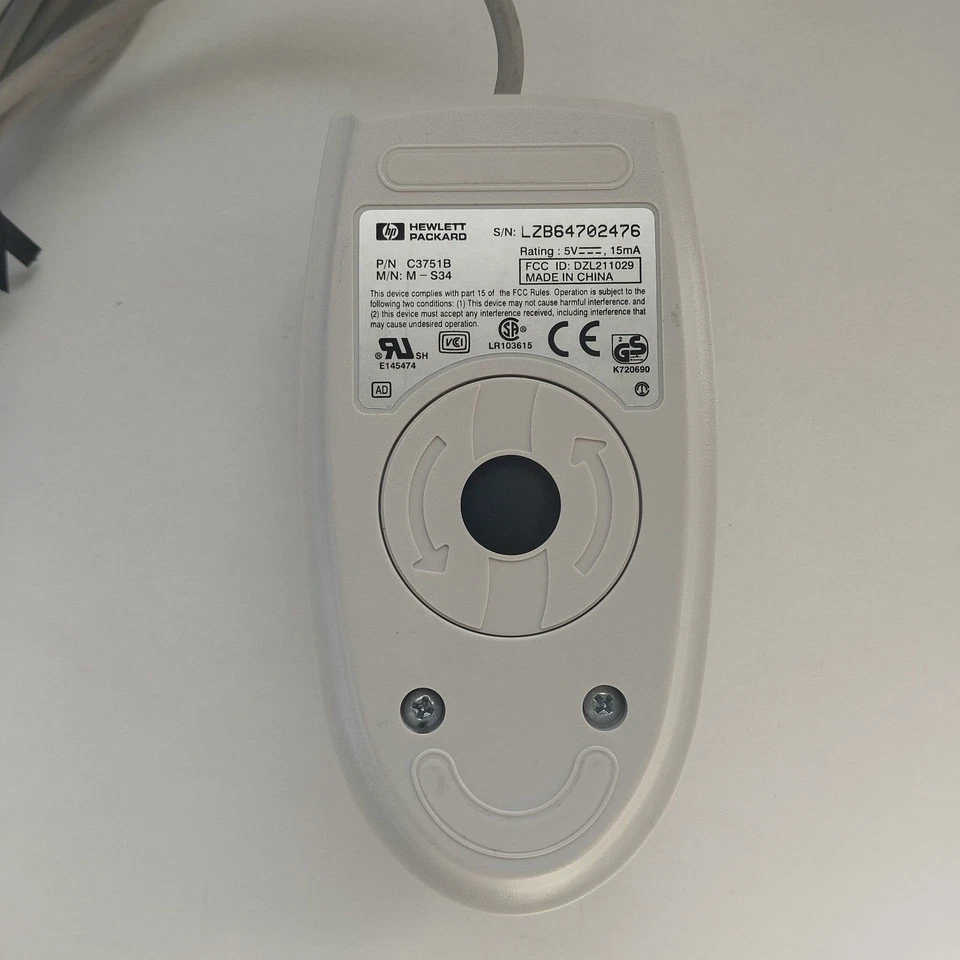 Ball Mouse HP 2-Button Wired PC Mouse 6-Pin mini-DIN PS/2 Connector M-S34 - Image 4 of 4