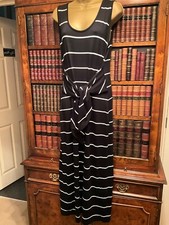 Warehouse Black & White Stripe Sleeveless Jersey Tie Front Maxi Dress - 12 - New