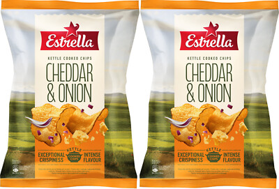 2 ESTRELLA CHEDDAR & ONION Flavor Kettle Cooked Potato Chips Bags 120g 4.2oz