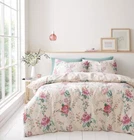 Duvet Set Quilt Cover Rose Flower Bedding Retro Floral Design Cream / Pink