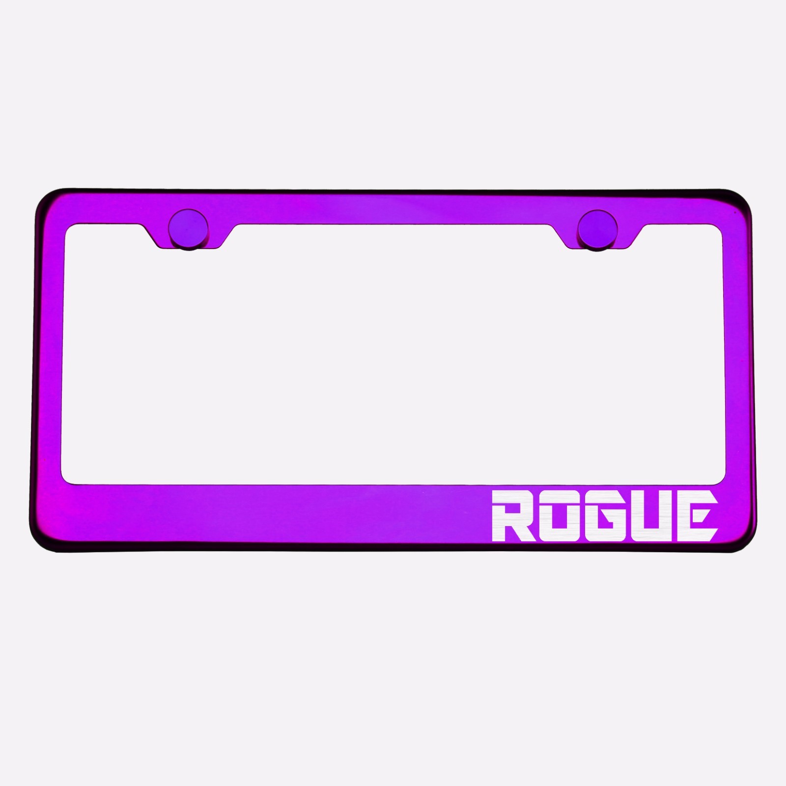 Purple Chrome License Plate Frame ROGUE Laser Etched Metal Screw Cap