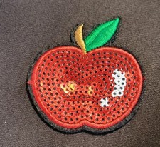 Sew Iron On Patches Embroidery Fabric Patches sequin APPLE FRUIT 2" X 2"