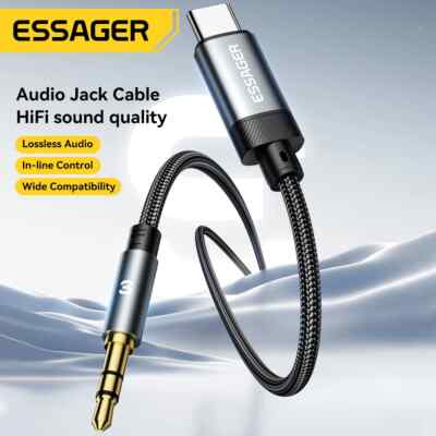 Essager USB Type C Aux Cable Cord USB To 3.5mm Jack Audio Cable For Headphone