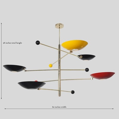 Stilnovo Style Five Multi Color Shade Sputnik Chandelier Light Fixture