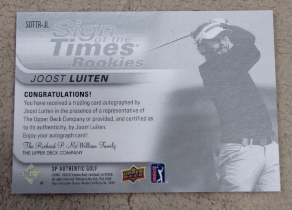 2021 SP Authentic Sign of the Times Rookies Joost Luiten - Image 2 of 2