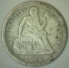 1888 Seated Liberty Silver Dime 10c US Type Coin Very Good Circulated VG
